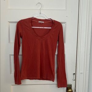 James Perse V-Neck Long Sleeve Top - Rust, Women's XS, Cotton